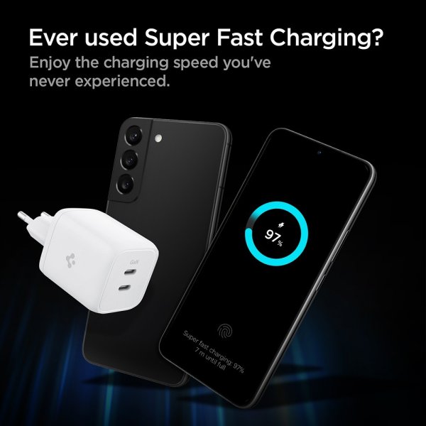 Spigen Lader PowerArc ArcStation Pro GaN Dual Port 65W Hvit