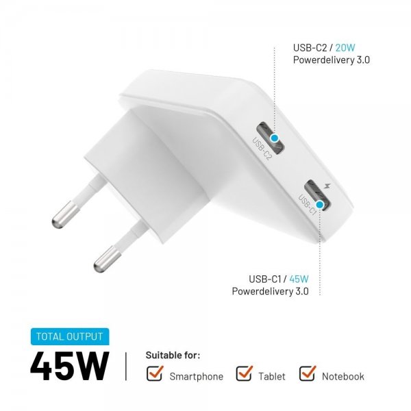 Fixed Lader Slim GaN 45W 2xUSB-C