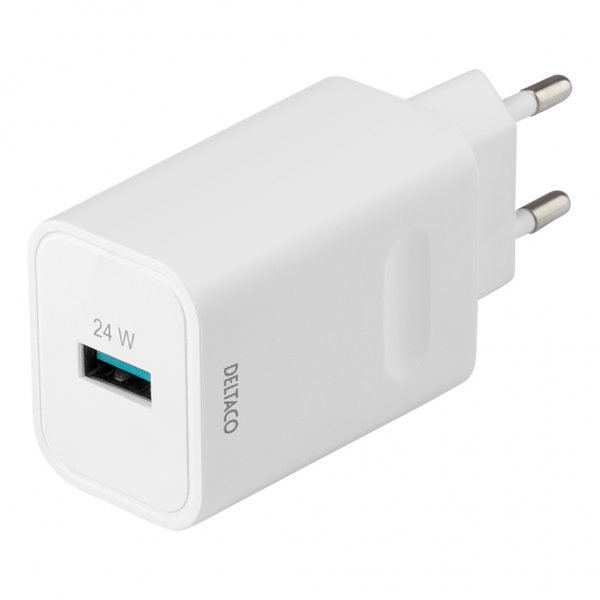 Deltaco Lader Quickcharge 24W USB-A Hvit