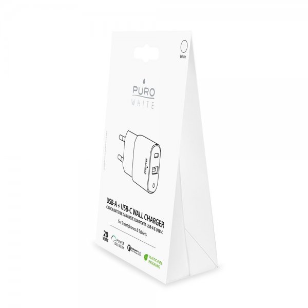 Puro Lader USB-A + USB-C Wall Charger 20W
