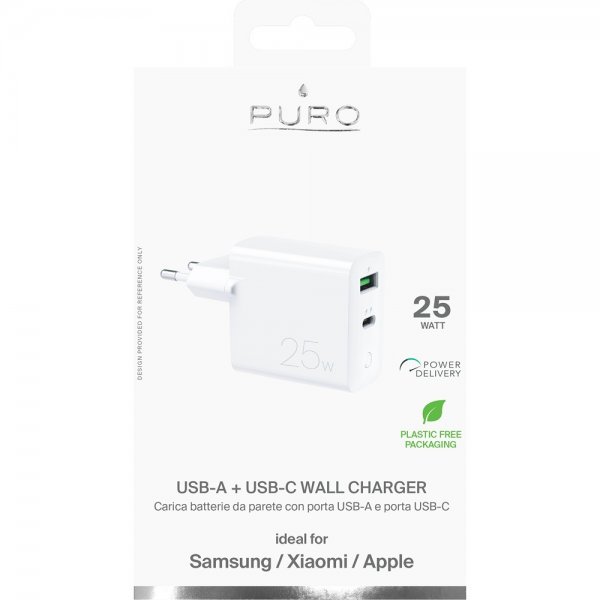 Puro Lader USB-A + USB-C Wall Charger 25W
