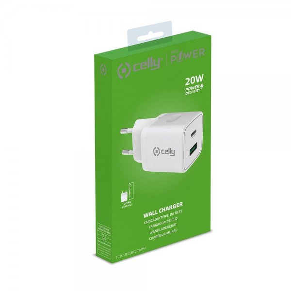Celly Lader USB-A/USB-C 20W Hvit