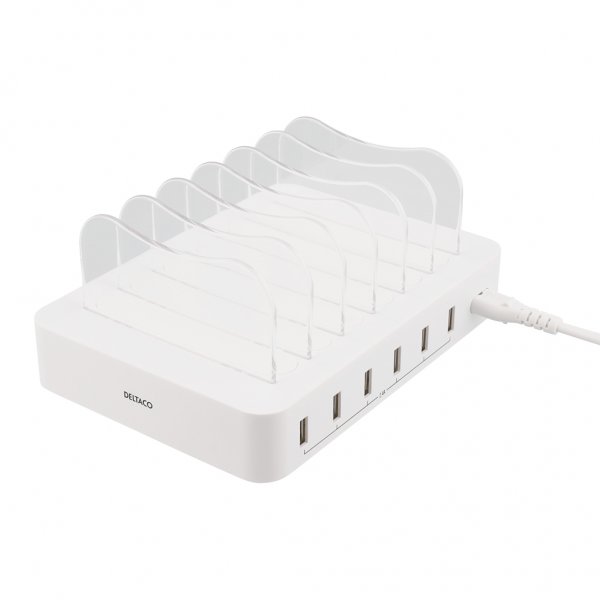 Deltaco Lader 50W 6xUSB-A Hvit