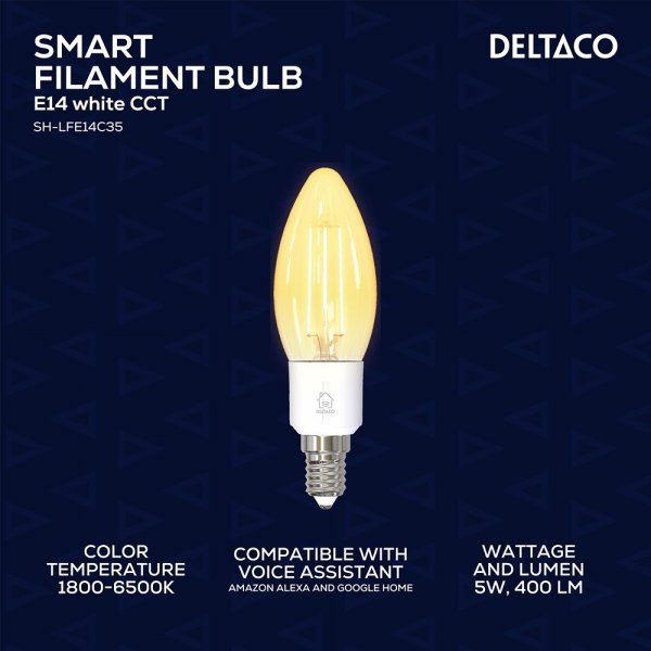 Deltaco Smart Home LED-lampe Filament E14 WiFi 4.5W