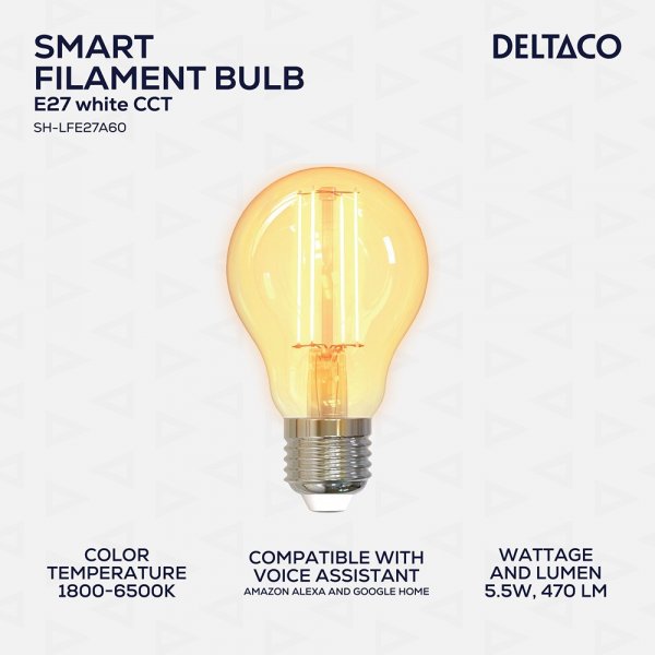 Deltaco Smart Home LED-lampe Filament E27 WiFi A60 5.5W
