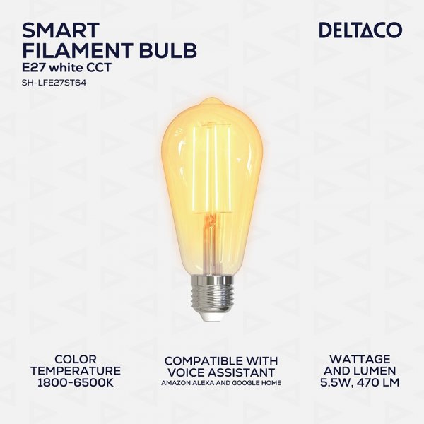 Deltaco Smart Home LED filamentpære E27 WiFi ST64 5.5W