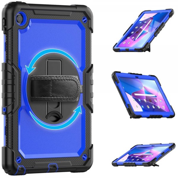 Lenovo Tab M10 Plus (3rd Gen) TB125 TB128 Deksel med Stropp Stativfunksjon Blå Svart