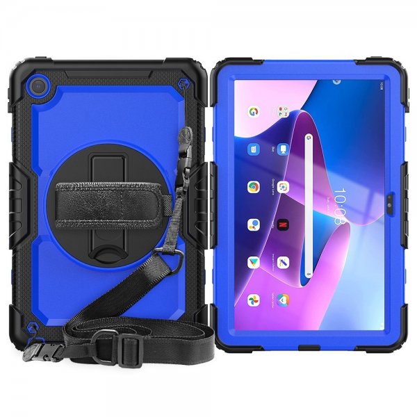 Lenovo Tab M10 Plus (3rd Gen) TB125 TB128 Deksel med Stropp Stativfunksjon Blå Svart