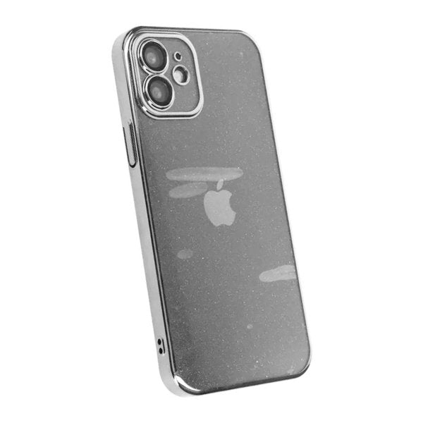 iPhone 12 Deksel Glitter Transparent Støtsikker Sølv