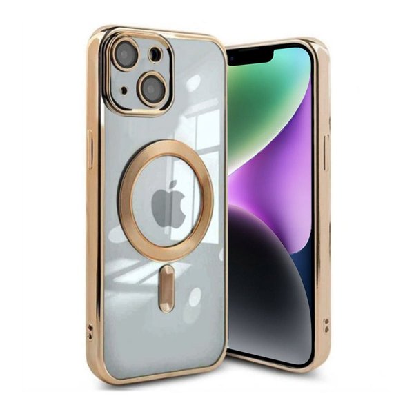 iPhone 14 Deksel Glitter Transparent MagSafe Gull