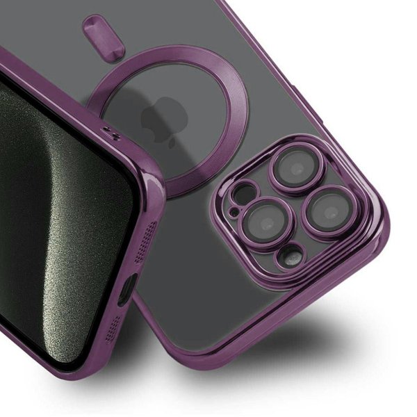 iPhone 15 Pro Max Deksel Glitter Transparent MagSafe Lilla