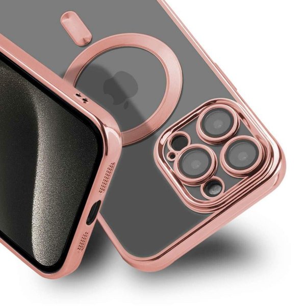 iPhone 15 Pro Deksel Glitter Transparent MagSafe Rosa