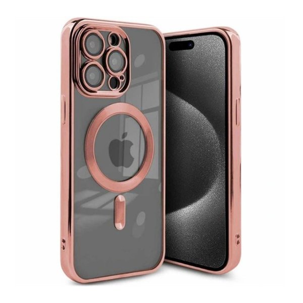 iPhone 15 Pro Deksel Glitter Transparent MagSafe Rosa
