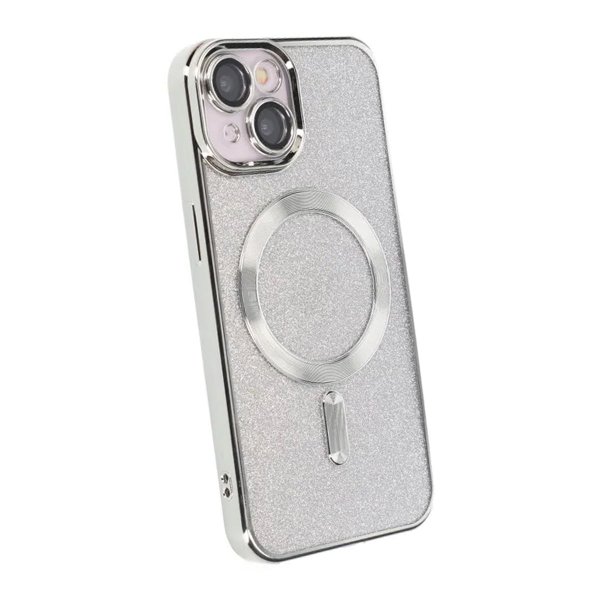 iPhone 15 Deksel Glitter Transparent MagSafe Sølv
