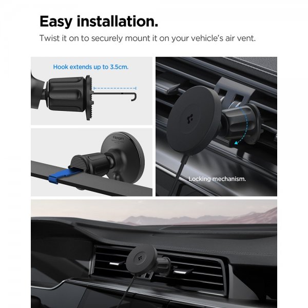 Spigen MagSafe Mobilholder til bil med Trådløs Lading OneTap Pro 4 Air Vent Hook