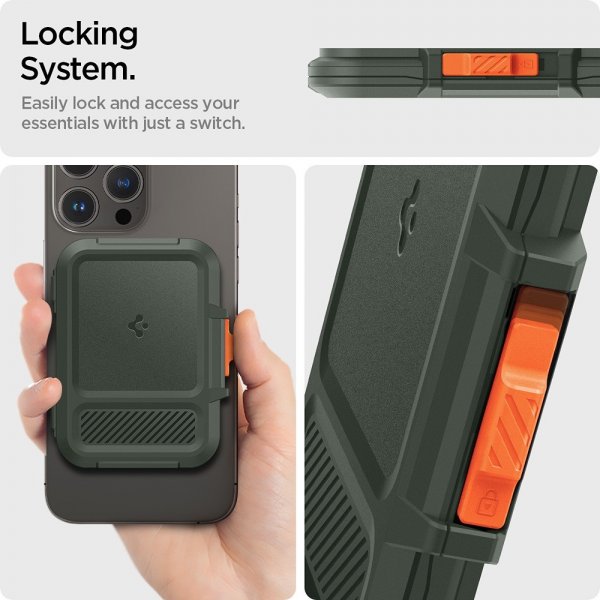 Spigen MagSafe Kortholder Lock Fit MagFit Military Green