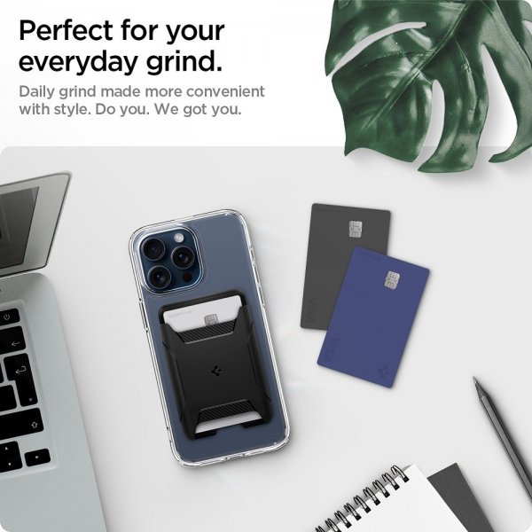 Spigen MagSafe Kortholder Rugged Armor 3 Cards MagFit Svart