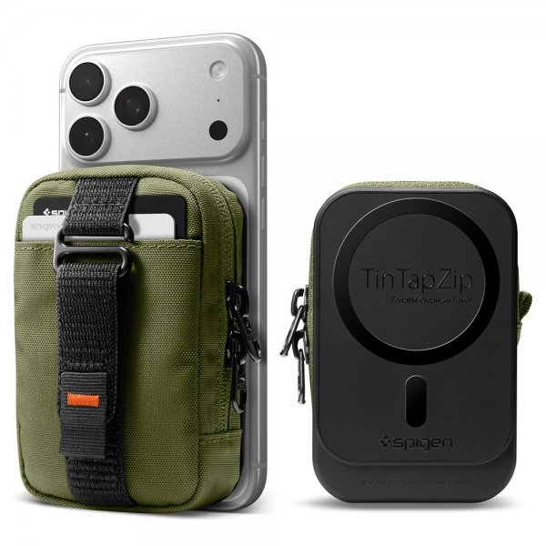 Spigen MagSafe Veske Portable Organizer Pouch Snap Zip MagFit Olive Green