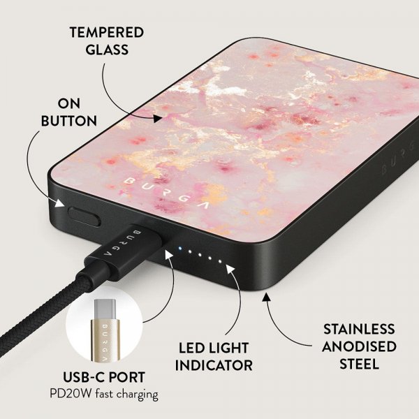 Burga Powerbank MagSafe 5000 mAh Golden Coral Metallgrå