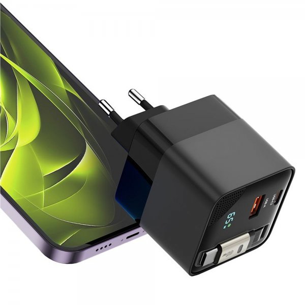 Mobile Origin Lader Display GaN 65W Innebygd USB-C Kabel