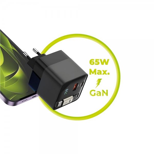 Mobile Origin Lader Display GaN 65W Innebygd USB-C Kabel