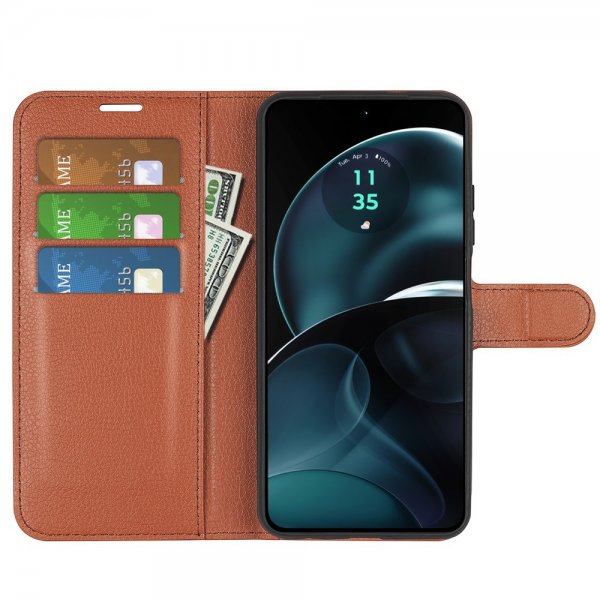 Motorola Moto G14 Etui Litchi Brun