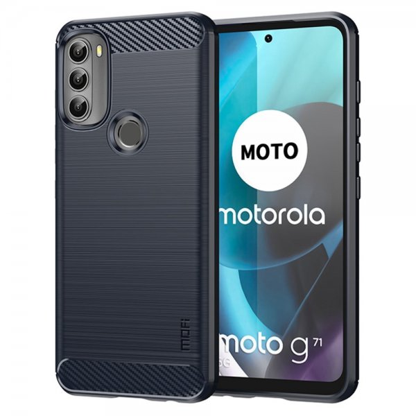 Mofi Motorola moto g71 5G Deksel Børstet Karbonfibertekstur Blå