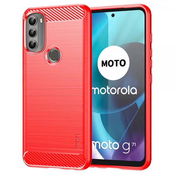 Mofi Motorola moto g71 5G Deksel Børstet Karbonfibertekstur Rød