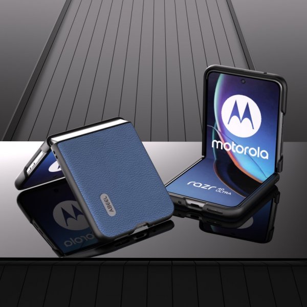 ABEEL Motorola Razr 40 Ultra Deksel Ekte Skinn Blå