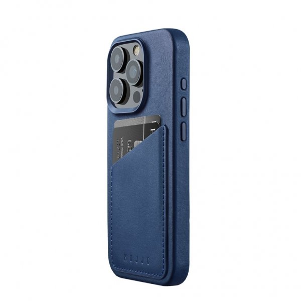 Mujjo iPhone 15 Pro Deksel Full Leather Wallet Case MagSafe Monaco Blue