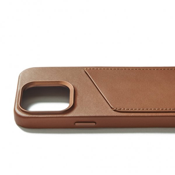 Mujjo iPhone 15 Pro Deksel Full Leather Wallet Case MagSafe Dark Tan