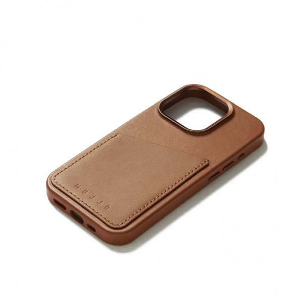 Mujjo iPhone 15 Pro Deksel Full Leather Wallet Case MagSafe Dark Tan