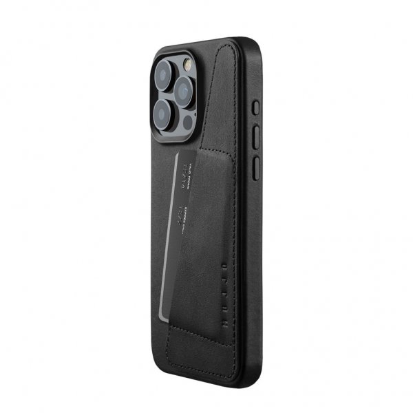 Mujjo iPhone 15 Pro Max Deksel Full Leather Wallet Case MagSafe Svart