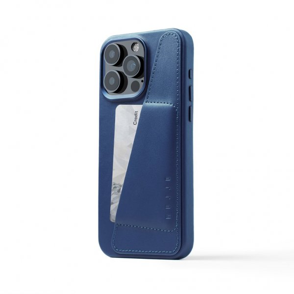 Mujjo iPhone 15 Pro Max Deksel Full Leather Wallet Case MagSafe Monaco Blue