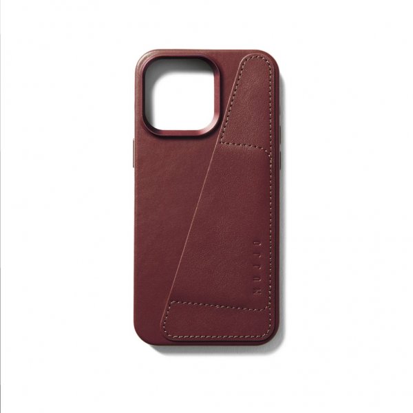 Mujjo iPhone 15 Pro Max Deksel Full Leather Wallet Case MagSafe Burgundy
