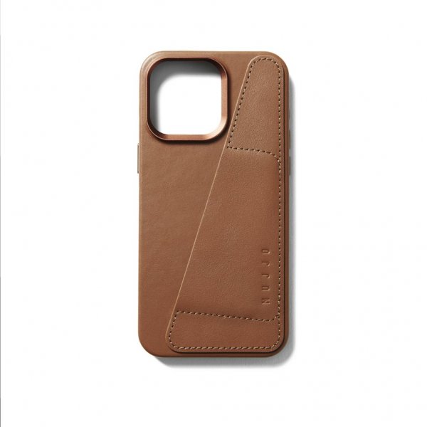 Mujjo iPhone 15 Pro Max Deksel Full Leather Wallet Case MagSafe Dark Tan