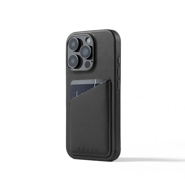Mujjo iPhone 16 Pro Deksel Full Leather Wallet Case Svart