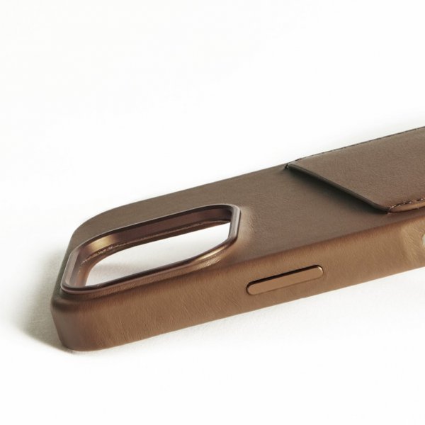 Mujjo iPhone 16 Pro Deksel Full Leather Wallet Case Dark Tan