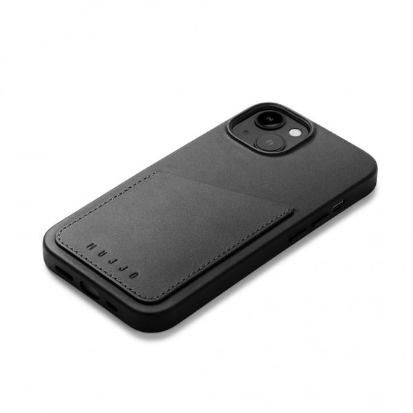 Mujjo iPhone 14 Deksel Full Leather Wallet Case Svart
