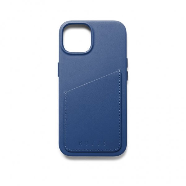 Mujjo iPhone 14 Deksel Full Leather Wallet Case Monaco Blue