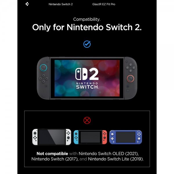 Spigen Nintendo Switch 2 Skjermbeskytter GLAS.tR EZ Fit Pro 2-pakning