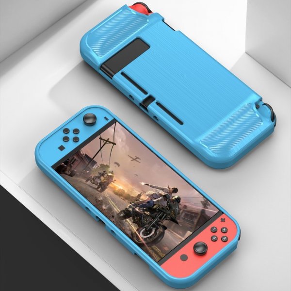 Nintendo Switch etui med børstet karbonfiber tekstur i blå