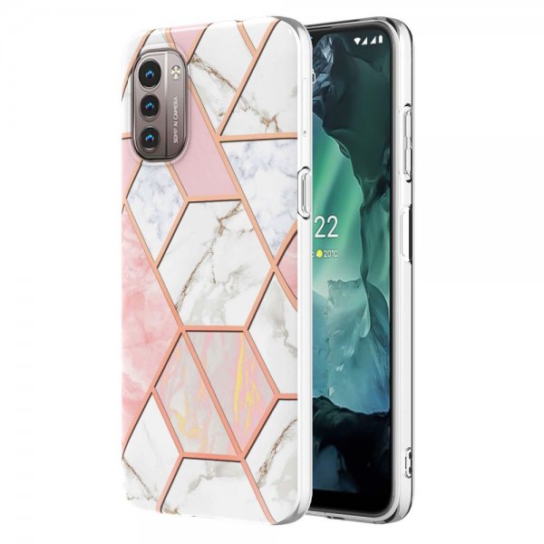 Nokia G11/G21 Deksel Marmormønster Rosa Hvit