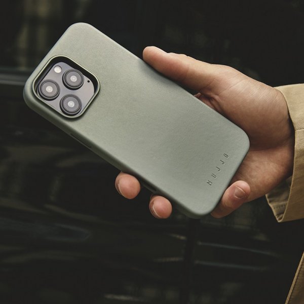 Mujjo iPhone 16 Pro Max Deksel Full Leather Case Green Smoke