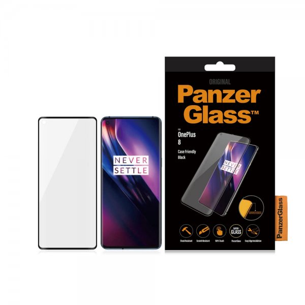 PanzerGlass OnePlus 8 Skjermbeskytter CaseFriendly Curved Edges