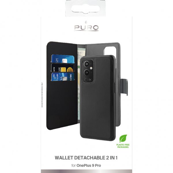 Puro OnePlus 9 Pro Etui Wallet Detachable 2 in 1 Avtakbart Deksel Svart