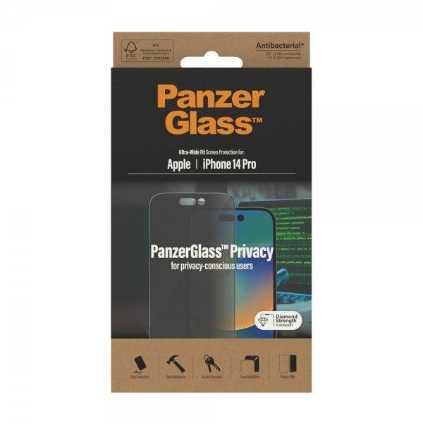 PanzerGlass iPhone 14 Pro Skjermbeskytter Ultra-Wide Fit Privacy