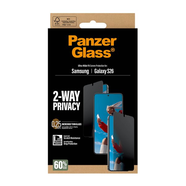 PanzerGlass Samsung Galaxy S26 Skjermbeskytter Ultra-Wide Fit Privacy EasyAligner