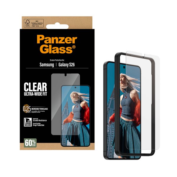 PanzerGlass Samsung Galaxy S26 Skjermbeskytter Ultra-Wide Fit EasyAligner