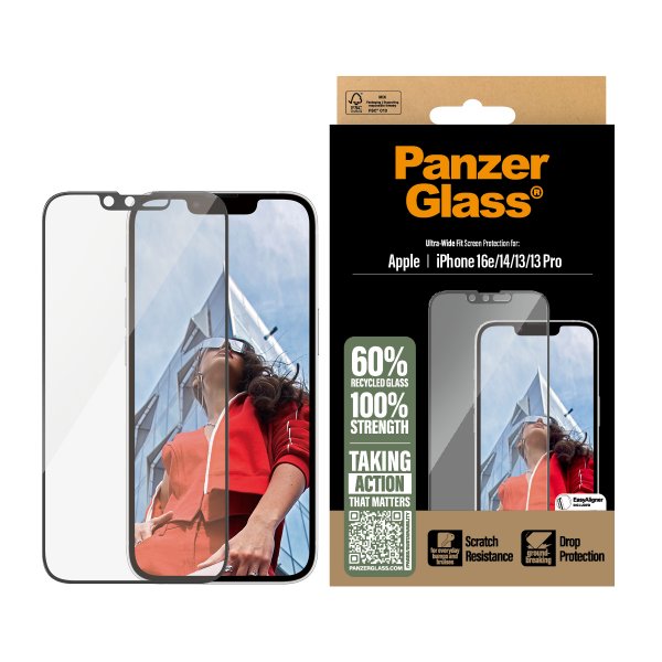 PanzerGlass iPhone 13/13 Pro/14/16e/17e Skjermbeskytter Ultra-Wide Fit EasyAligner